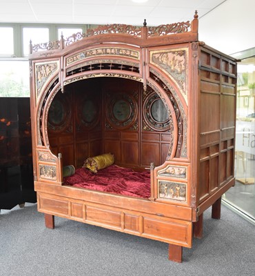 Lot 205 - Chinese carved hardwood marriage bed, late Qing Dynasty