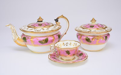 Lot 73 - A H&R Daniel teapot, sucrier and matching teacup and saucer