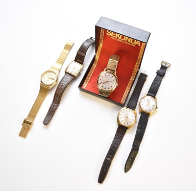 Lot 206 - Five Gentleman's gold plated wristwatches including Tissot