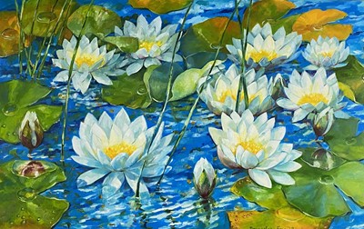 Lot 27 - Beverley Fry (b.1948) Wind over the Lily Pool