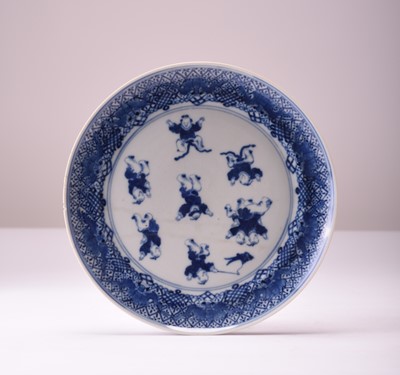 Lot 30 - A Chinese blue and white 'hundred boys' dish