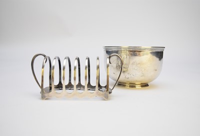 Lot 17 - An Irish silver bowl and a silver toast rack