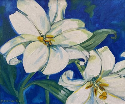 Lot 35 - Beverley Fry (b.1948) Two White Lilies