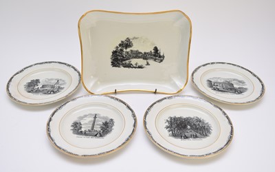 Lot 301 - A group of Staffordshire plates and a dish printed with scenes of Shrewsbury town