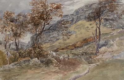 Lot 272 - David I Cox (British 1783 - 1859) Eglwyseg Cliffs from Offa’s Dyke Path