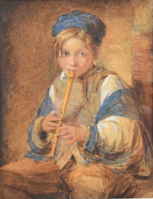 Lot 425 - Attributed to William Henry Hunt (1790 - 1864) Boy Playing Recorder