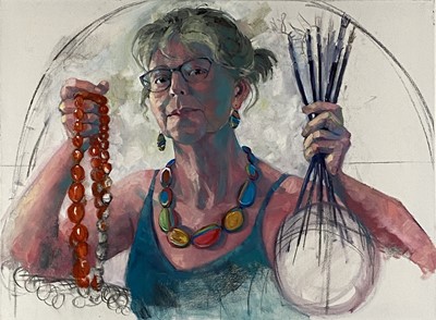 Lot 51 - Beverley Fry (b.1948) Self Portrait with Beads and Brushes