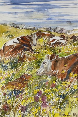 Lot 2 - Beverley Fry (b.1948) Meadow Cows