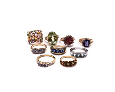 Lot 146 - A collection of nine 9ct gold stone set rings