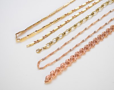 Lot 150 - Two 9ct gold necklaces and three 9ct gold bracelets