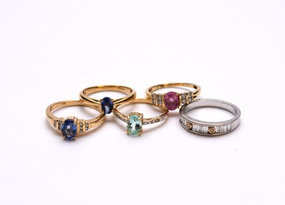 Lot 163 - Five 18ct gold stone set rings