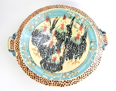 Lot 309 - Willie Carter (b.1952) A large studio pottery bowl with chickens