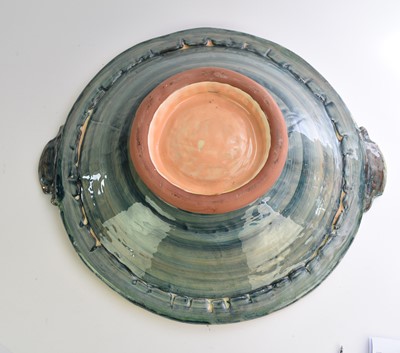 Lot 309 - Willie Carter (b.1952) A large studio pottery bowl with chickens