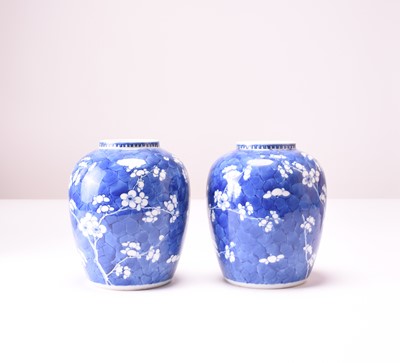 Lot 17 - A pair of Chinese prunus blossom vases, 19th century