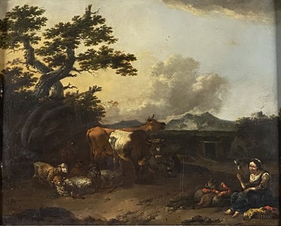 Lot 217 - Circle of Nicolaes Berchem (Haarlem 1620 - Amsterdam 1683) Peasant Drovers Resting