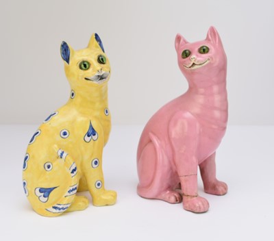 Lot 211 - A faience cat attributed to Emile Gallé and one similar cat