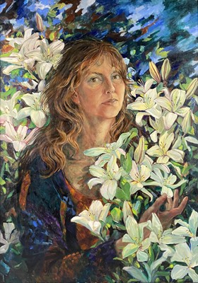 Lot 50 - Beverley Fry (b.1948) Self Portrait with Lilies