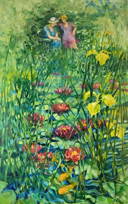 Lot 61 - Beverley Fry (b.1948)  Sisters by the Pond