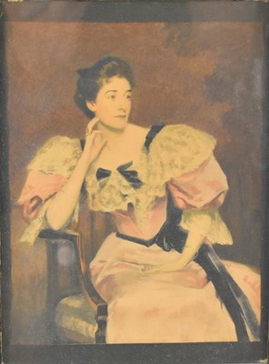 Lot 308 - British School (20th century) Portrait of a seated Edwardian Lady in pink dress with lace collar