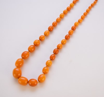 Lot 82 - A graduated oval amber bead necklace