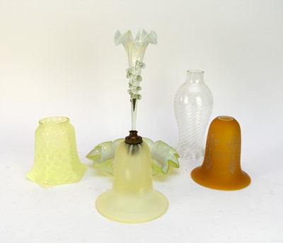 Lot 538 - A collection of Victorian and later glass lamp shades and an epergne