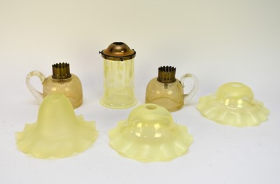 Lot 538 - A collection of Victorian and later glass lamp shades and an epergne