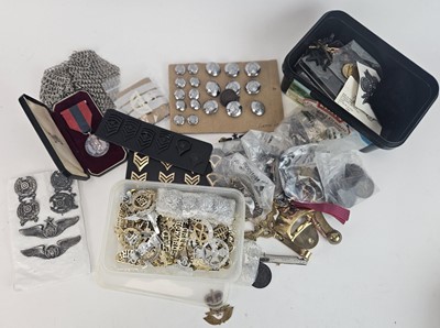 Lot 514 - Royal Engineers WW1 Medal Trio and a large accumulation of military badges