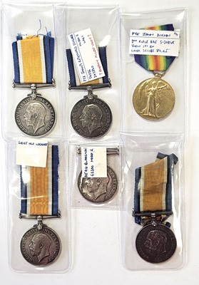 Lot 104 - Six single WW1 medals, various regiments.