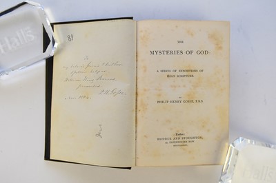Lot 1012 - GOSSE, Philip Henry. A collection of books by, including Birds of Jamaica, 1847, 8 vo text vol only; The Canadian Naturalist, 1840; An Introduction to Zoology; and The Mysteries of God, 1884