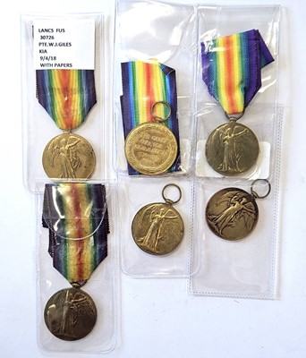 Lot 113 - Six single First World War Victory medals