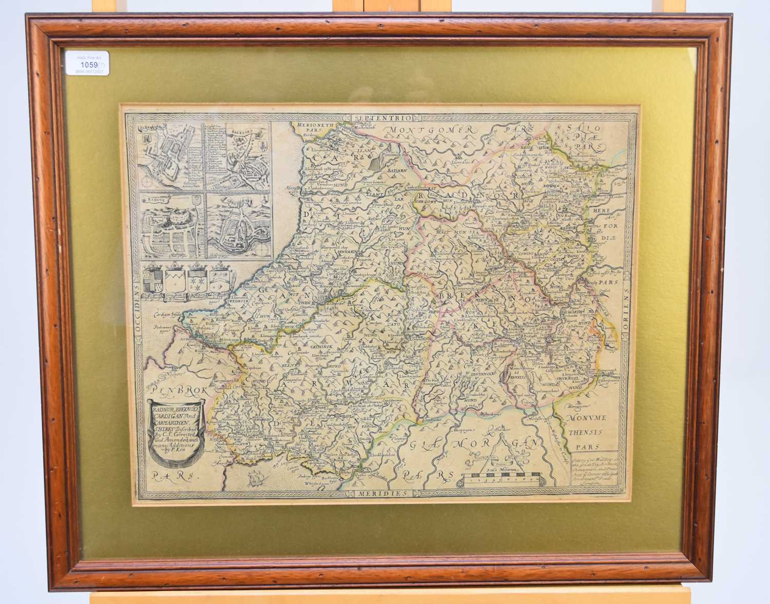 Lot 1059 - LEA, Philip, Map of Radnor, Breknoke, Cardigan and Carmarthen Shires. Sold by George Willdey circa 1720. 365 mm x 465 mm. Hand coloured, framed and glazed.