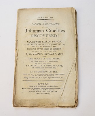 Lot 1094 - AN IMPARTIAL STATEMENT OF THE INHUMAN CRUELTIES DISCOVERED! in the Coldbath-Fields Prison...Reported in the House of Commons on 11th July 1800