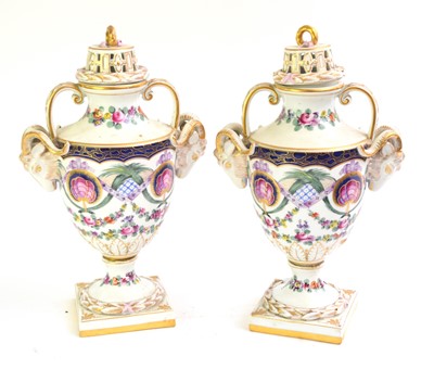 Lot 364 - Pair of French porcelain pot pourri urns and covers, late 19th/early 20th century