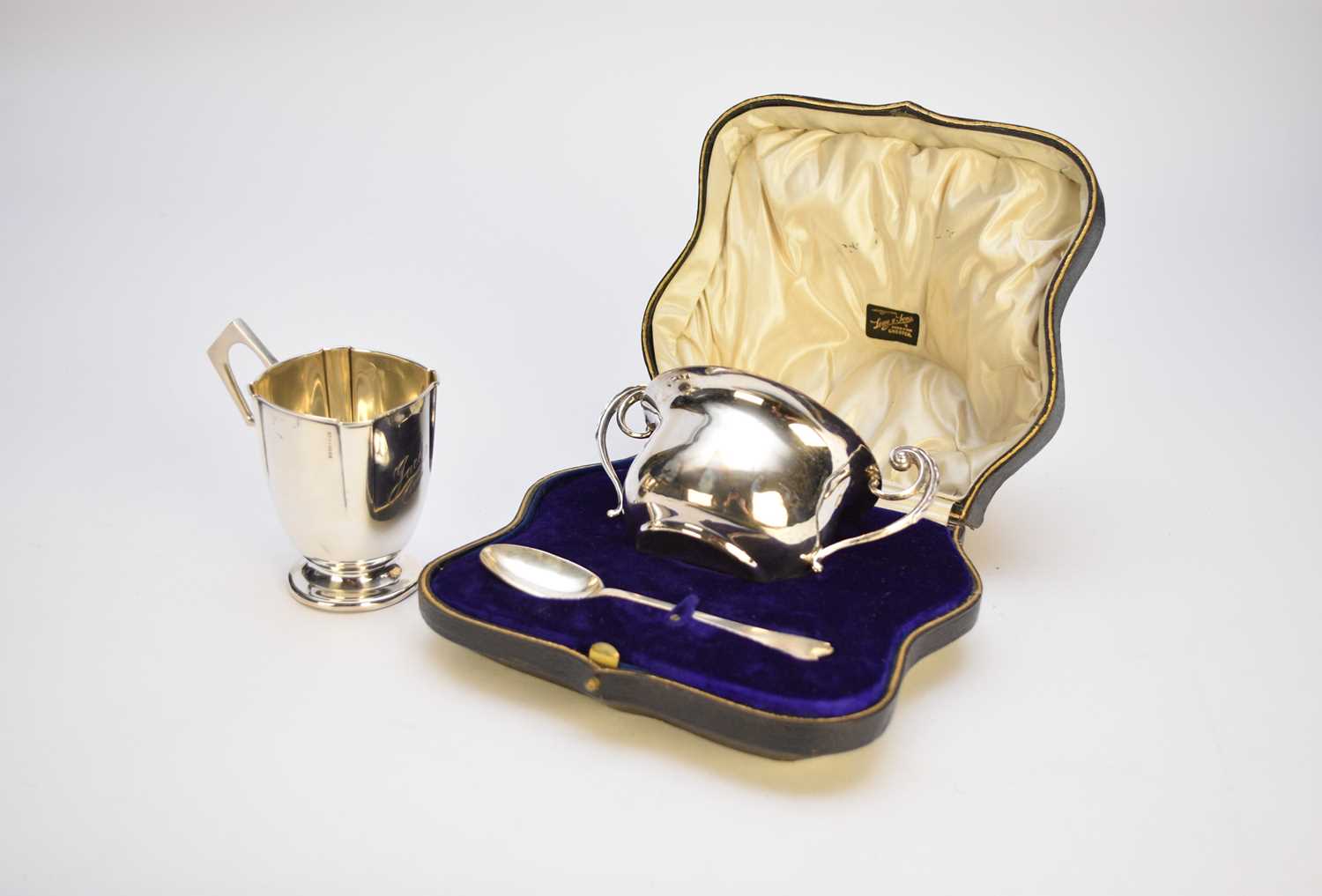 Lot 52 - A cased silver Christening bowl and spoon and a silver mug