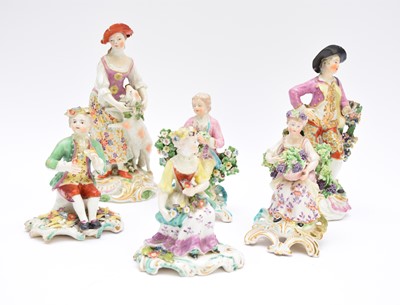 Lot 283 - Six Derby porcelain figures, 18th century