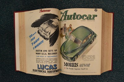 Lot 371 - THE AUTOCAR (weekly magazine) 1942-1954 (vols 87-101). Bound with covers and adverts. 43 vols.