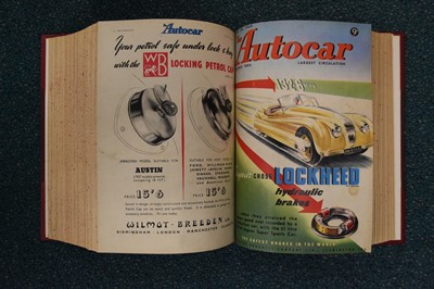 Lot 371 - THE AUTOCAR (weekly magazine) 1942-1954 (vols 87-101). Bound with covers and adverts. 43 vols.