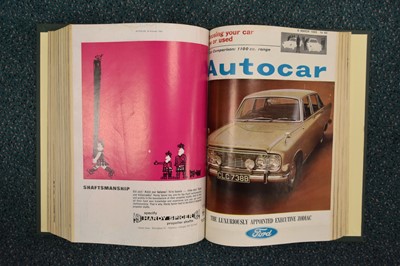 Lot 372 - THE AUTOCAR (weekly magazine) Jan 1955-Dec 1990 (vol 102-186). 101 volumes. Lacks 3 months (Nov 1973-Feb 1974). Mostly bound in green cloth.
