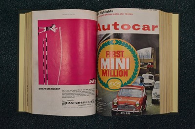 Lot 372 - THE AUTOCAR (weekly magazine) Jan 1955-Dec 1990 (vol 102-186). 101 volumes. Lacks 3 months (Nov 1973-Feb 1974). Mostly bound in green cloth.