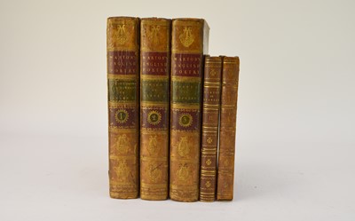 Lot 1151 - WARTON, Thomas. History of English Poetry, 3 vols. 4to, 1775-81. Contemporary calf. With Observations on the Fairy Queen of Spencer. 2 vols, 2nd edn 1762. Contemporary diced calf, all edges gilt (5)