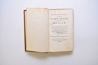 Lot 1151 - WARTON, Thomas. History of English Poetry, 3 vols. 4to, 1775-81. Contemporary calf. With Observations on the Fairy Queen of Spencer. 2 vols, 2nd edn 1762. Contemporary diced calf, all edges gilt (5)