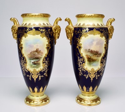 Lot 182 - A pair of Coalport vases by J.H Plant, circa 1900-1910