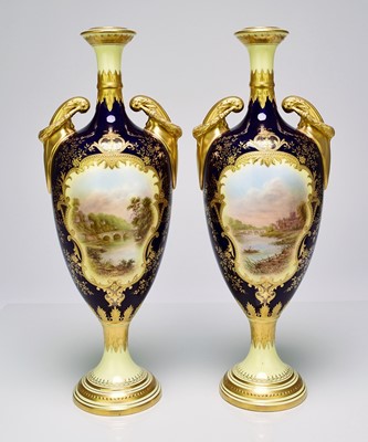 Lot 184 - A pair of Coalport vases painted with Kingston and Richmond Bridge