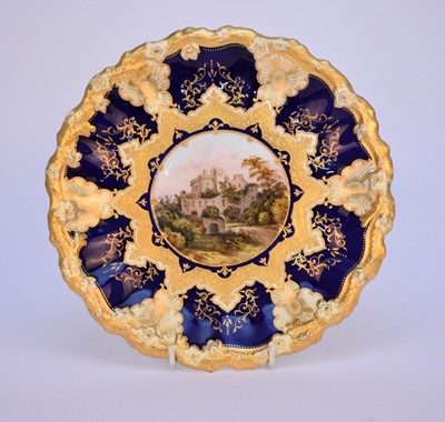 Lot 122 - Coalport plate with a view of Castle Campbell, late 19th/early 20th century