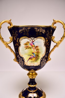 Lot 197 - A Coalport trophy vase painted with birds, fruit, flowers and insects, early 20th century