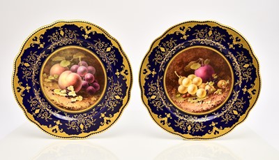 Lot 198 - Pair of Coalport cabinet plates painted with fruit by Chivers, circa 1920