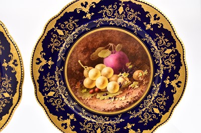 Lot 198 - Pair of Coalport cabinet plates painted with fruit by Chivers, circa 1920