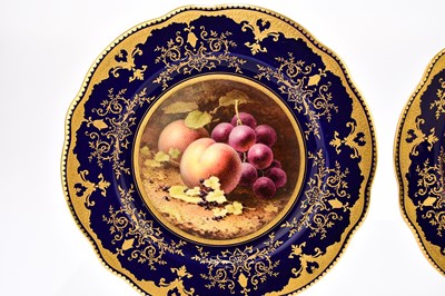 Lot 198 - Pair of Coalport cabinet plates painted with fruit by Chivers, circa 1920