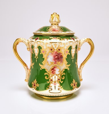 Lot 204 - Coalport agate twin-handled tea caddy or sugar box, circa 1900-10