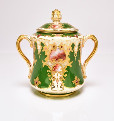 Lot 204 - Coalport agate twin-handled tea caddy or sugar box, circa 1900-10